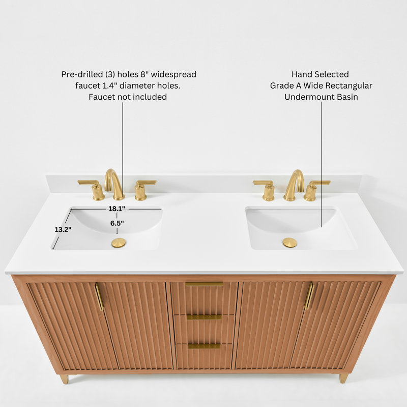 Turlington 60" Freestanding Standard Double Bathroom Vanity with Top, Sienna