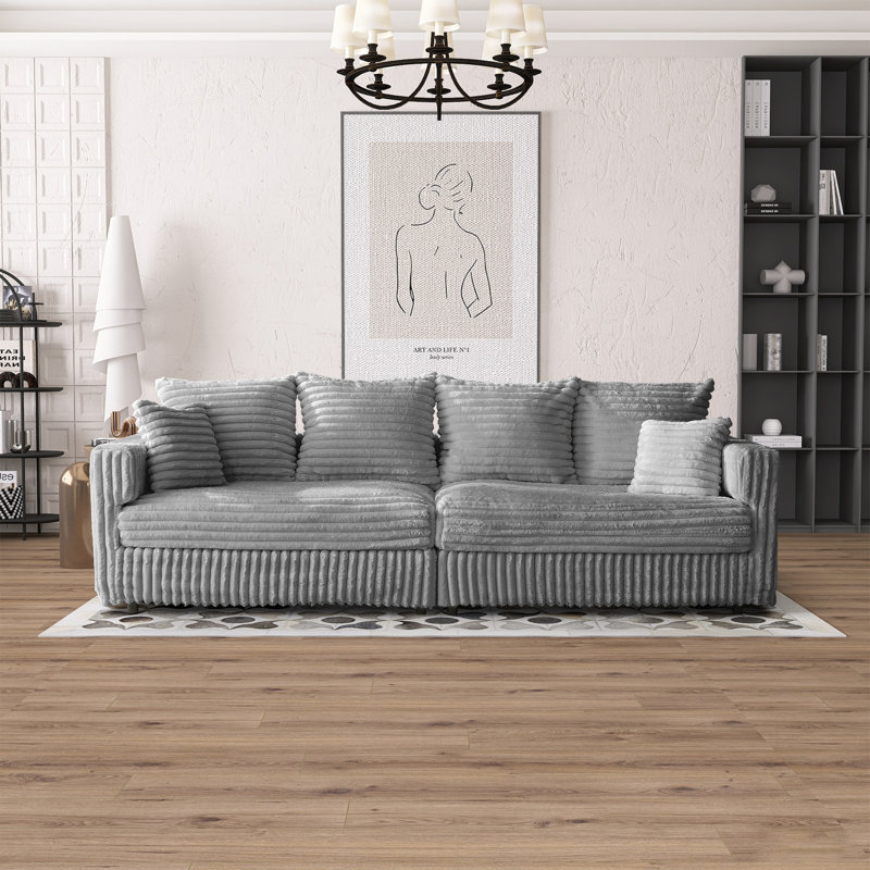 Canapé modulaire en velours côtelé de 104 po de largeur, canapé 4 places avec sièges profonds et méridienne convertible