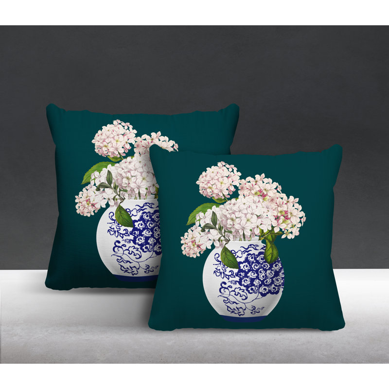  Coussin décoratif intérieur / extérieur floral, L 19 po x H 19 po, Émeraude