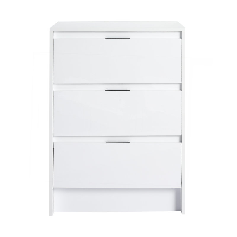 24" Freestanding Bathroom Storage Cabinet, 3-Soft Close Drawer, Glossy White