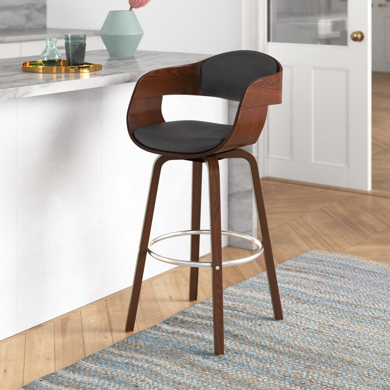 Swivel Upholstered Counter Stool with Solid Wood Frame, Black