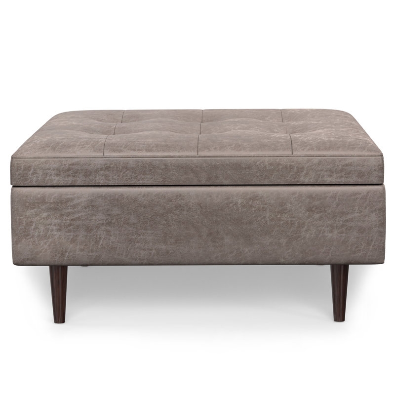 Shay 38" Distressed Grey Taupe Faux Leather Tufted Cocktail Ottoman