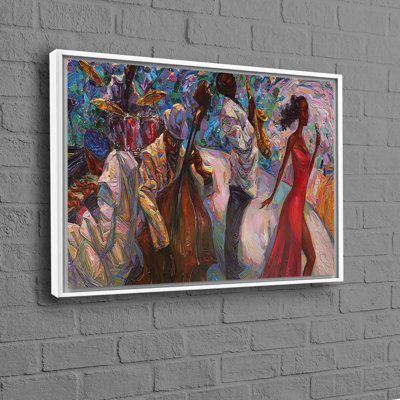 African Inspired Wall Art Displaying a Jazz Performance with Singer and Musicians on a Vibrant Cotton Canvas
