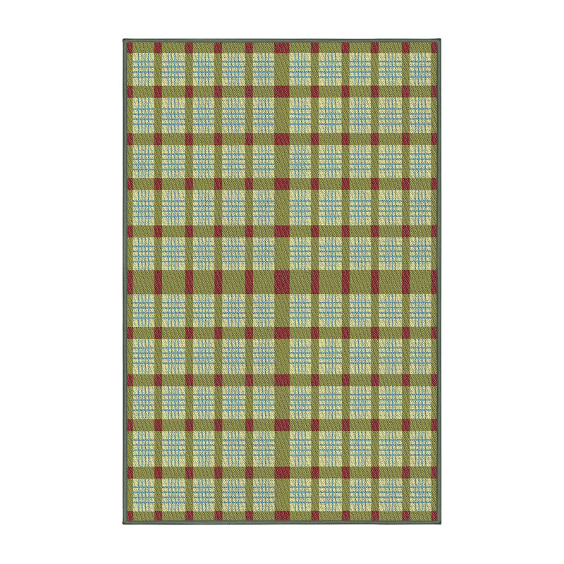 Tapis décoratif vert à carreaux Kistner, Rectangle 5 pi x 7 pi
