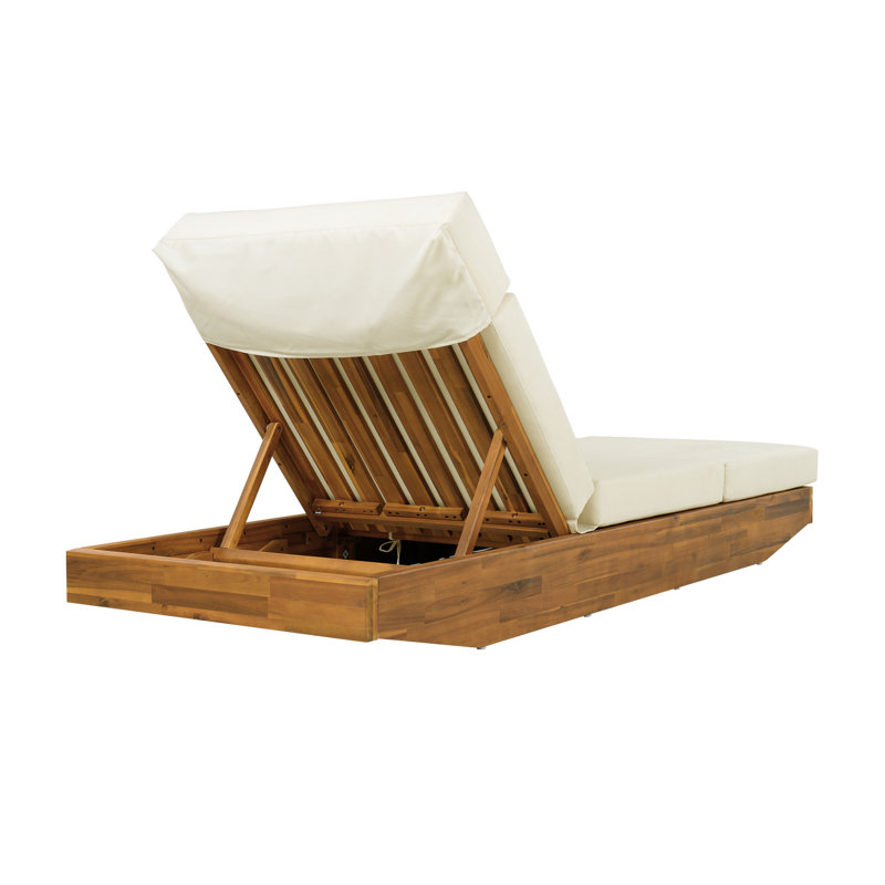 Chaise longue de patio en acacia de qualité supérieure avec rangement réglable