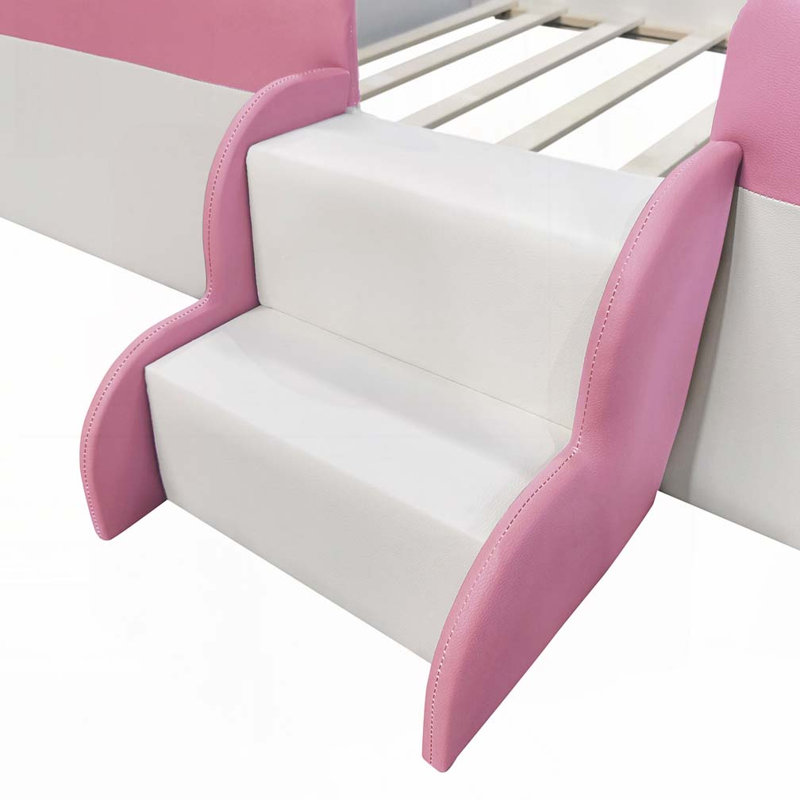 PU Leather Upholstered Daybed, Pink/White, Full