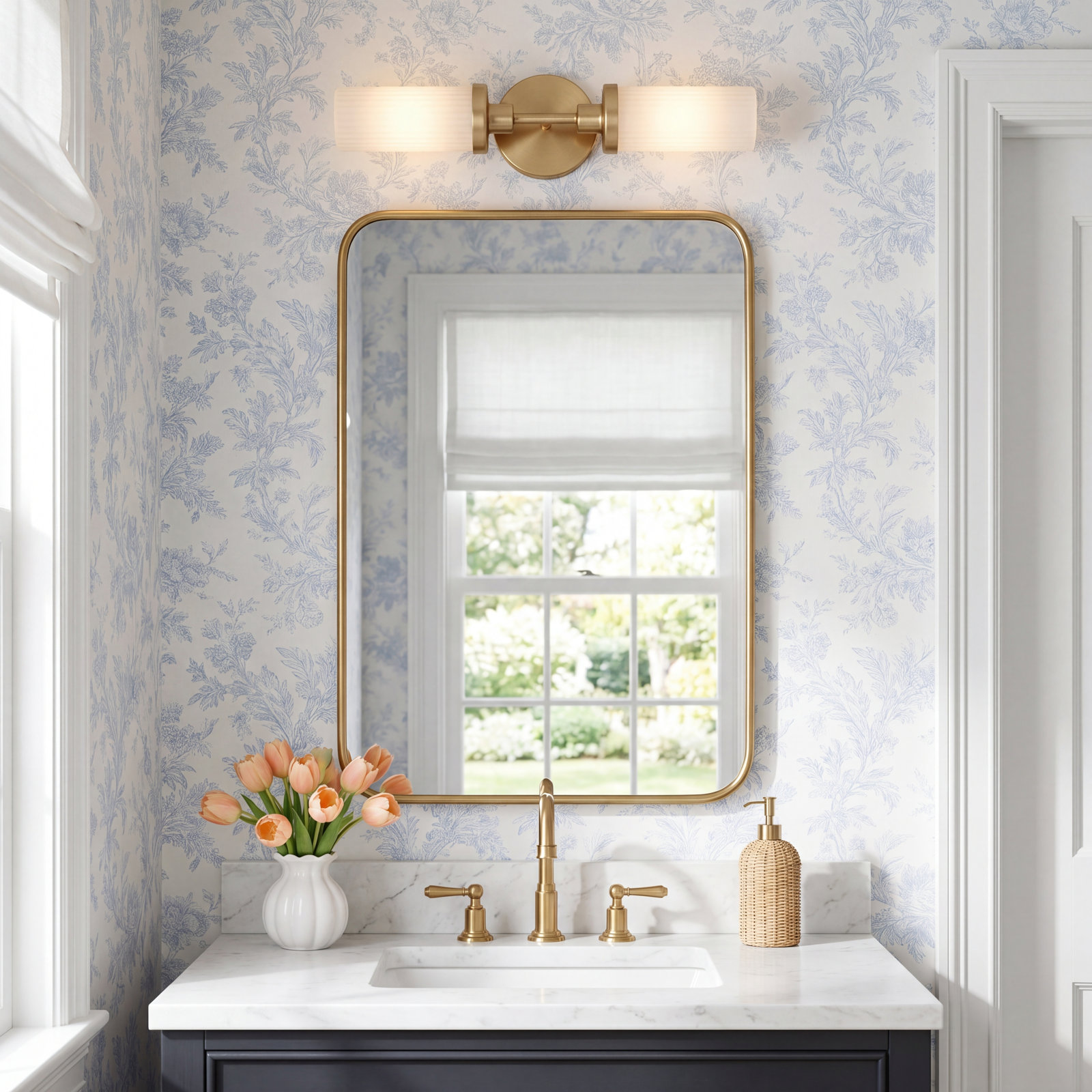 Highpoint 2 Light Dimmable Vanity Light, Aged Brass