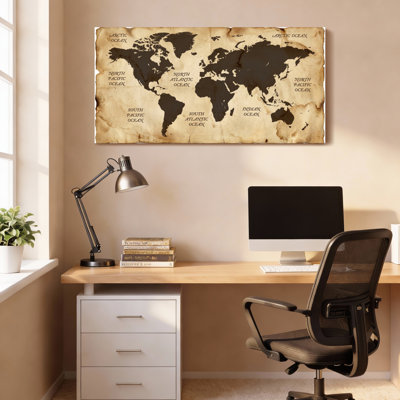 Vintage World Map Canvas Wrapped Wall Art Oil Painting Print Set Of 1