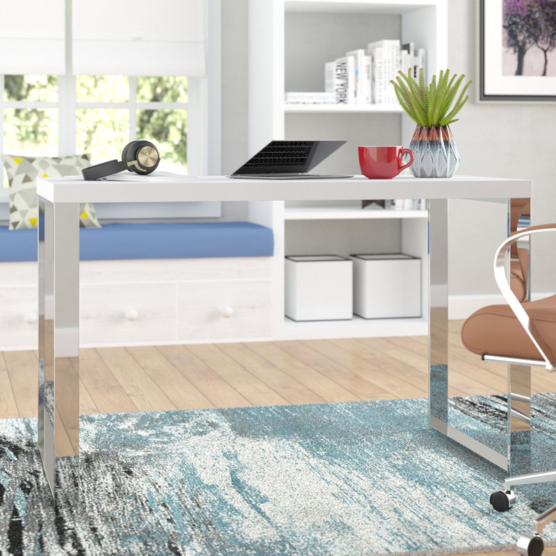 Malmesbury Stainless Steel Writing Desk, White Lacquer