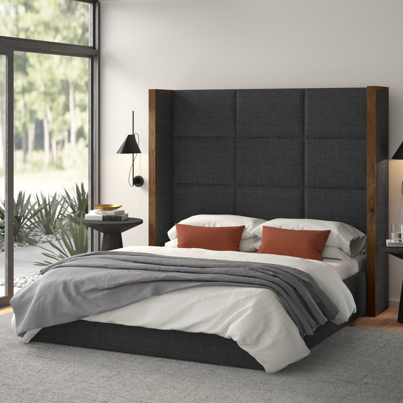 Lit tapissier capitonné standard Dipson, Revolution® gris anthracite, Très grand californien (haut)
