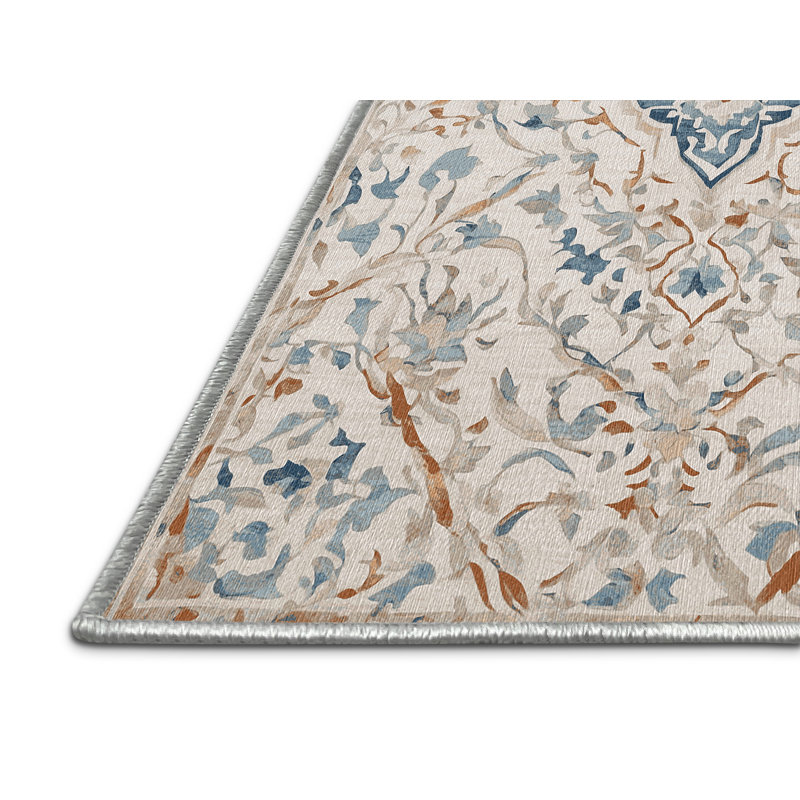 Machine Washable Beige Area Rug, Rectangle 4' x 6'