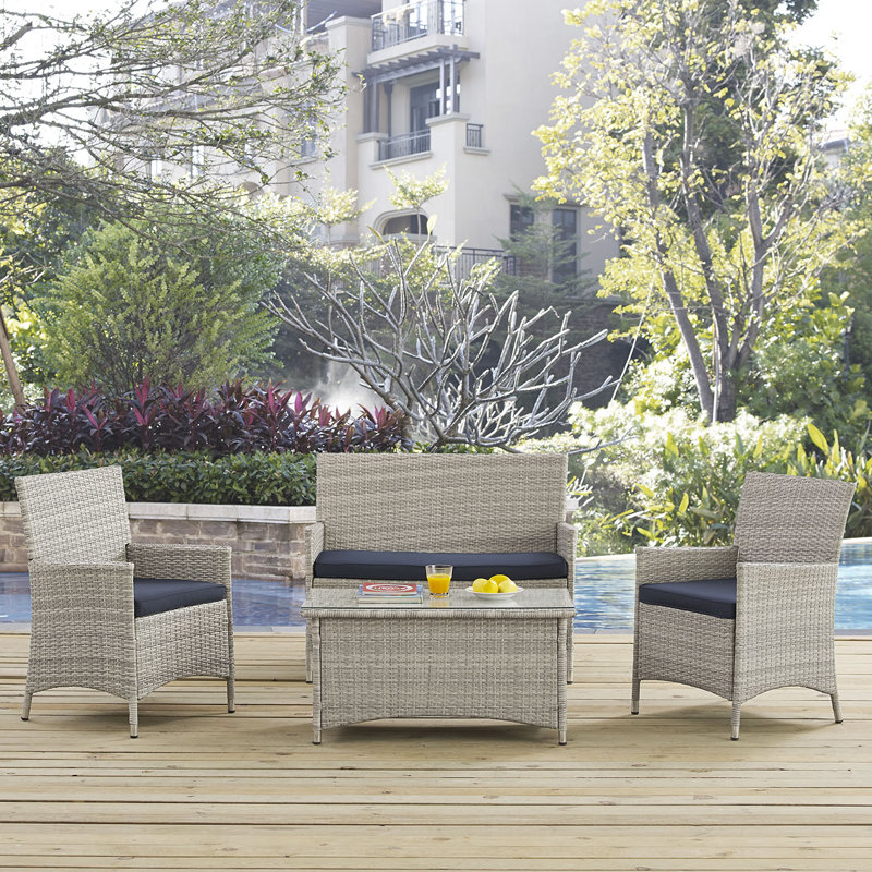 Modway Bridge Outdoor Rattan 4-piece Patio Sectional Set, Navy