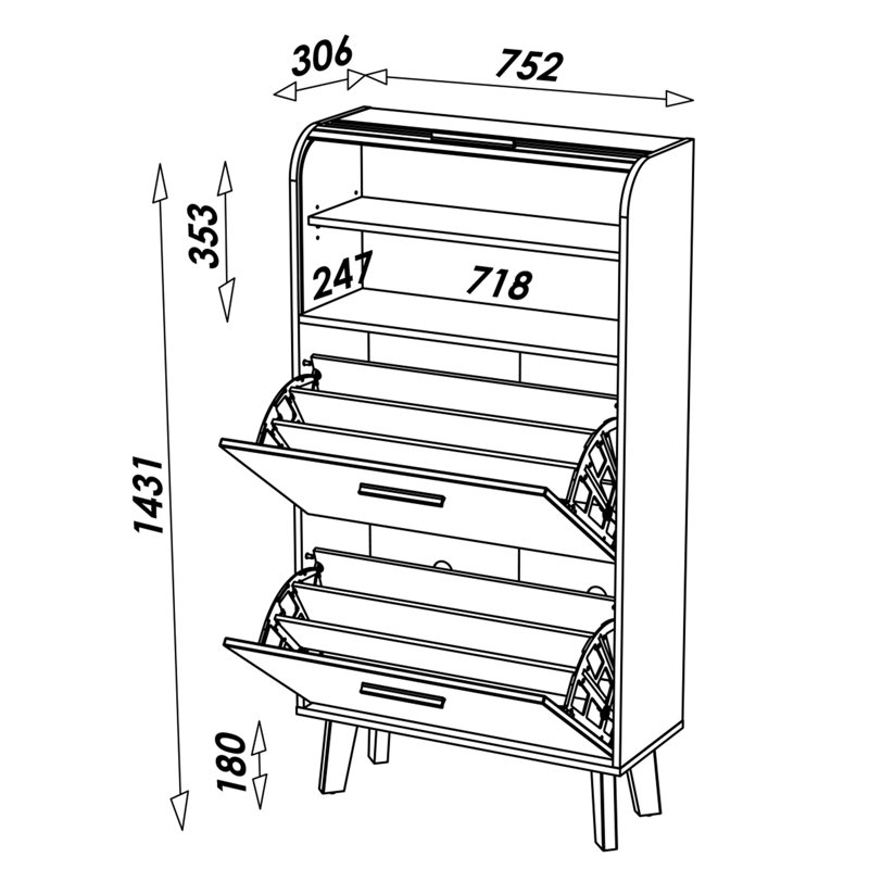 Caruso 18 Pair Flip Down Shoe Storage, White