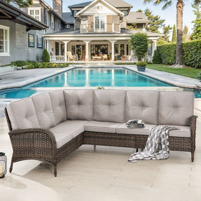Valierius L-Shaped Outdoor Sectional Sofa Set, PE Wicker Couch With Water-Resistant Olefin Cushions by Red Barrel Studio