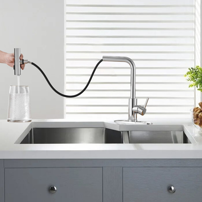 Waterfall Kitchen Sink Faucet With Pull-Down Sprayer, Stainless Steel Kitchen Faucet, Single Handle Faucet, 3 Function Modes.