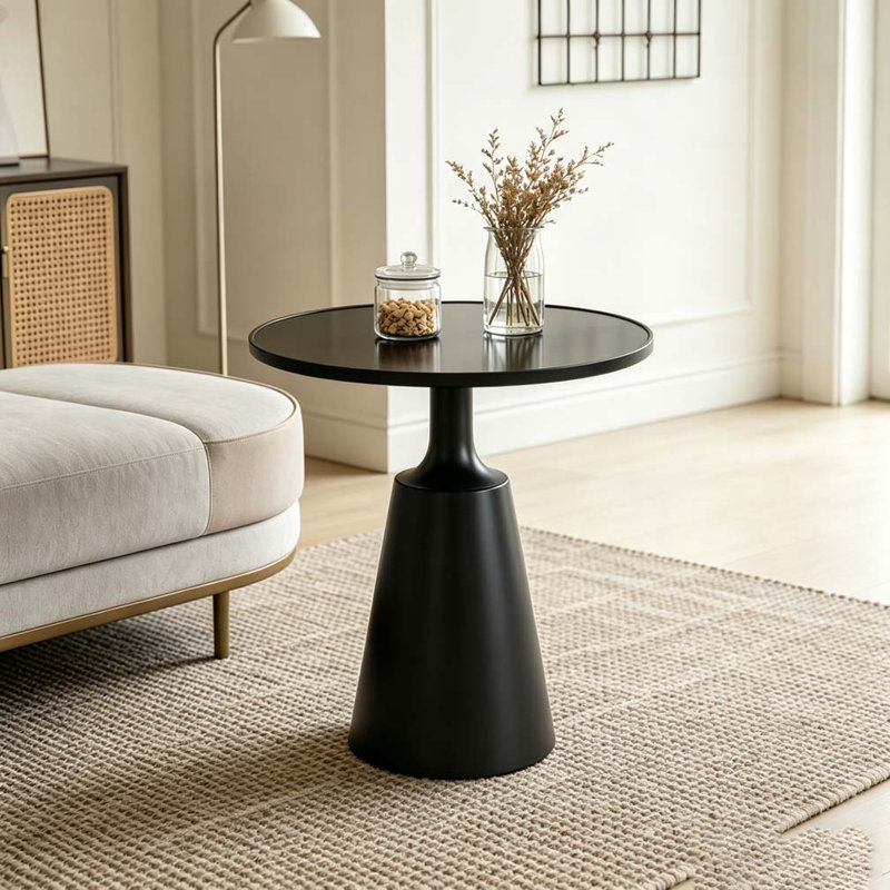 Table d'appoint ronde moderne avec plateau en marbre, Noir