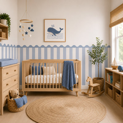 Adhésif décoratif demi-mur rayé beige 96 pouces de large, 40 pouces de haut