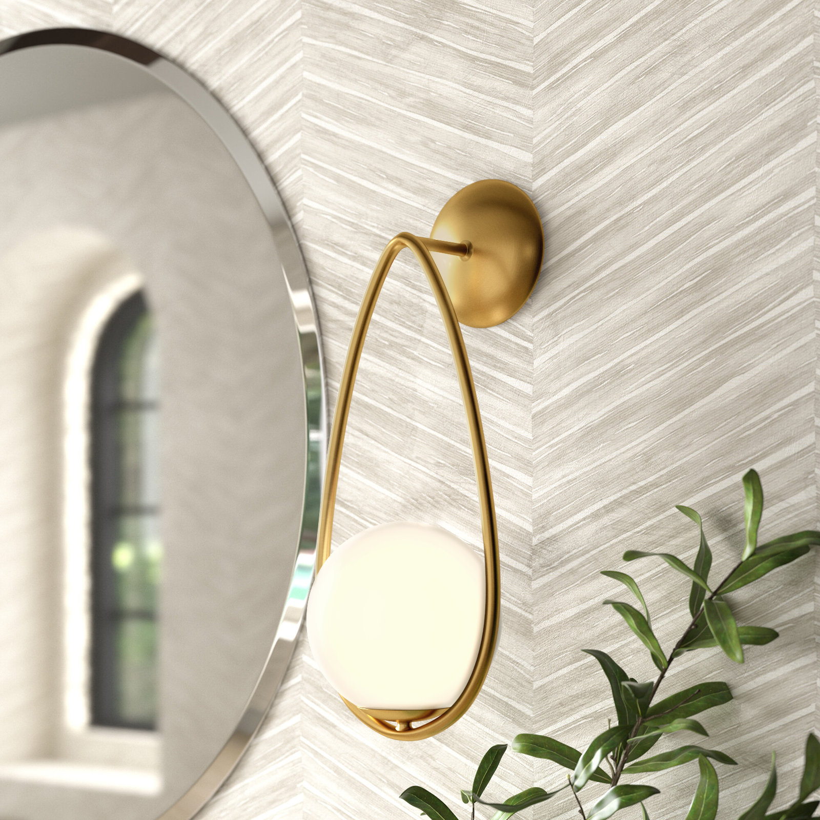 Akara Single Frosted Dimmable Bath Sconce, Burnished Brass