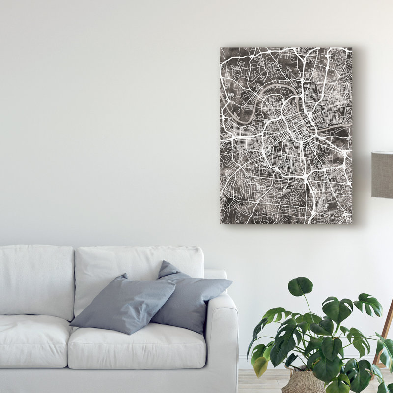 « nashville tennessee city map black », impression sur toile tendue, H 47 po x l 35 po x P 2 po