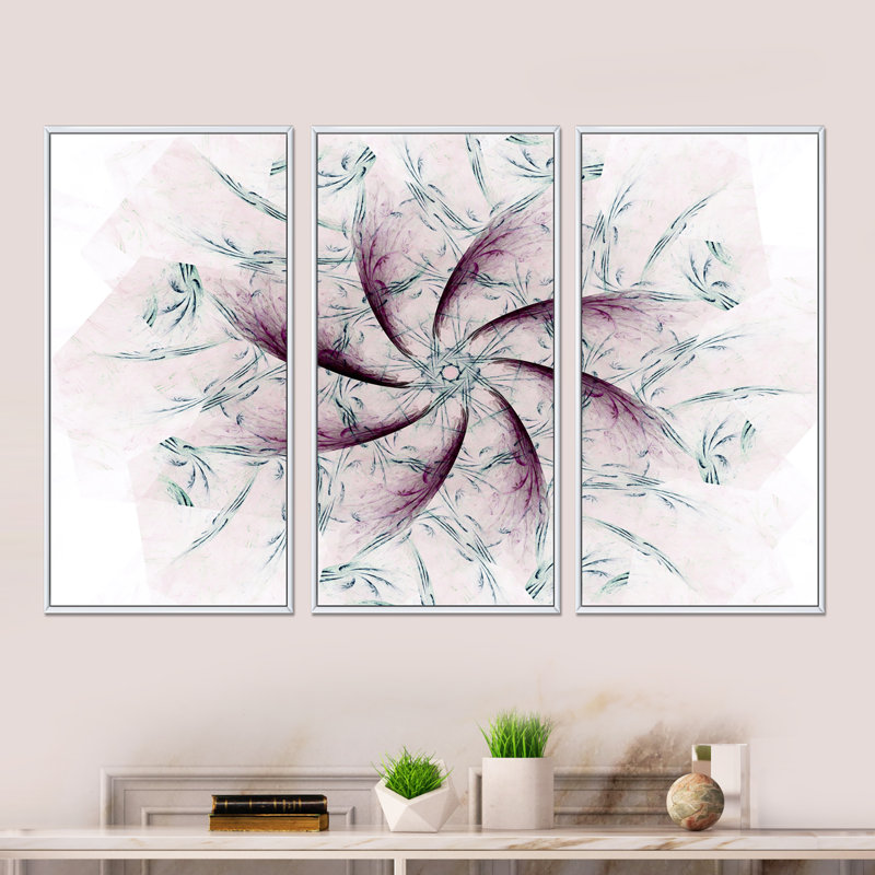 «Geometric Fractal Flower», ensemble d'art mural moderne sur toile encadrée, H 20 po x l 36 po x P 1 po, Cadre blanc
