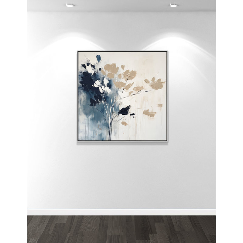 «Bliue Earthly Neutralité I» par Irena Orlov, L 41,5 po x H 41,5 po, Toile avec cadre, Flottant argent