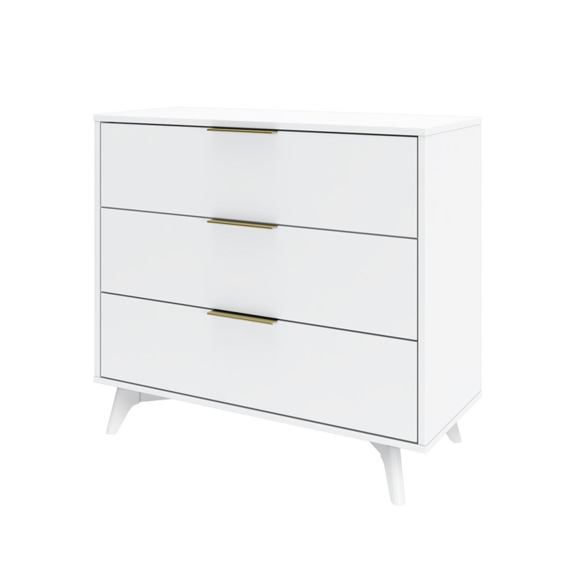 3 Drawer 37" W Solid Wood Dresser with Metal Pulls, White