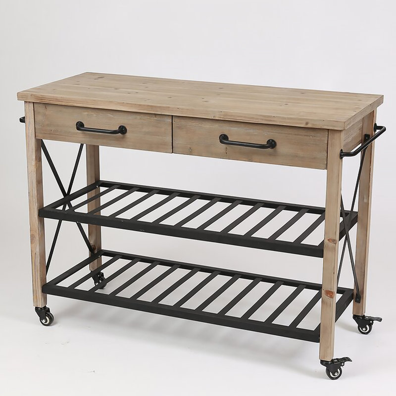 Kitchen Island with Pine Solid Wood Top, 33.5" H x 31.5" W x 17.7" D