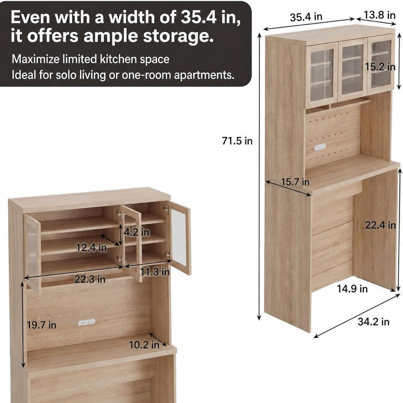 71.5" Kitchen Cabinet with Trash Can Storage – Microwave Stand, Pantry with Garbage Storage for Dining