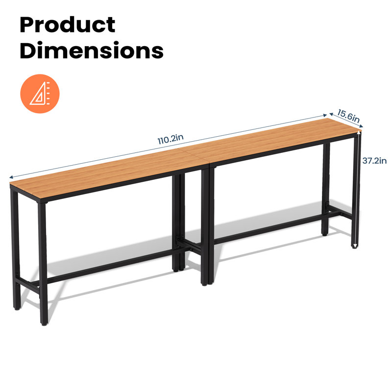 Indoor & Outdoor Bar Table, 37.2" H x 15.6" W x 110.2" L, Brown