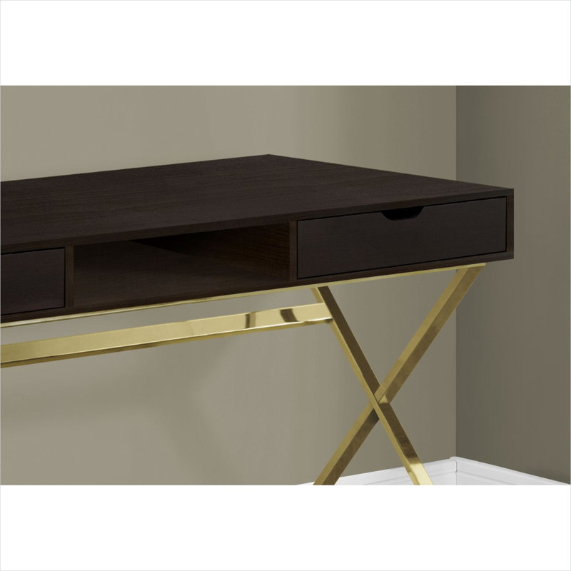 Bureau de 48 pouces avec tablette ouverte et base en acier doré, 48 po