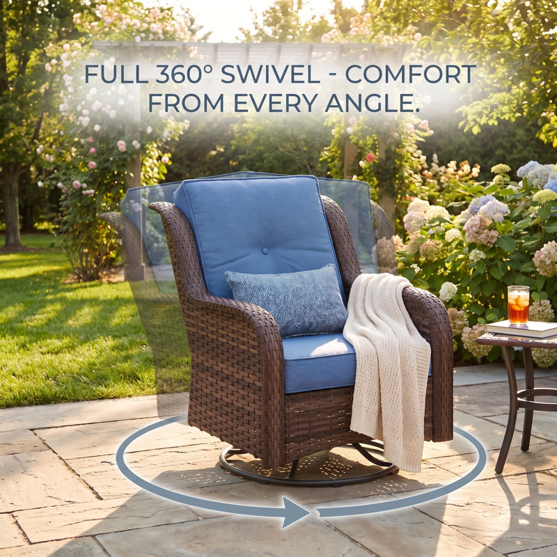 Patio Swivel Rocker Chair with Side Table, Navy