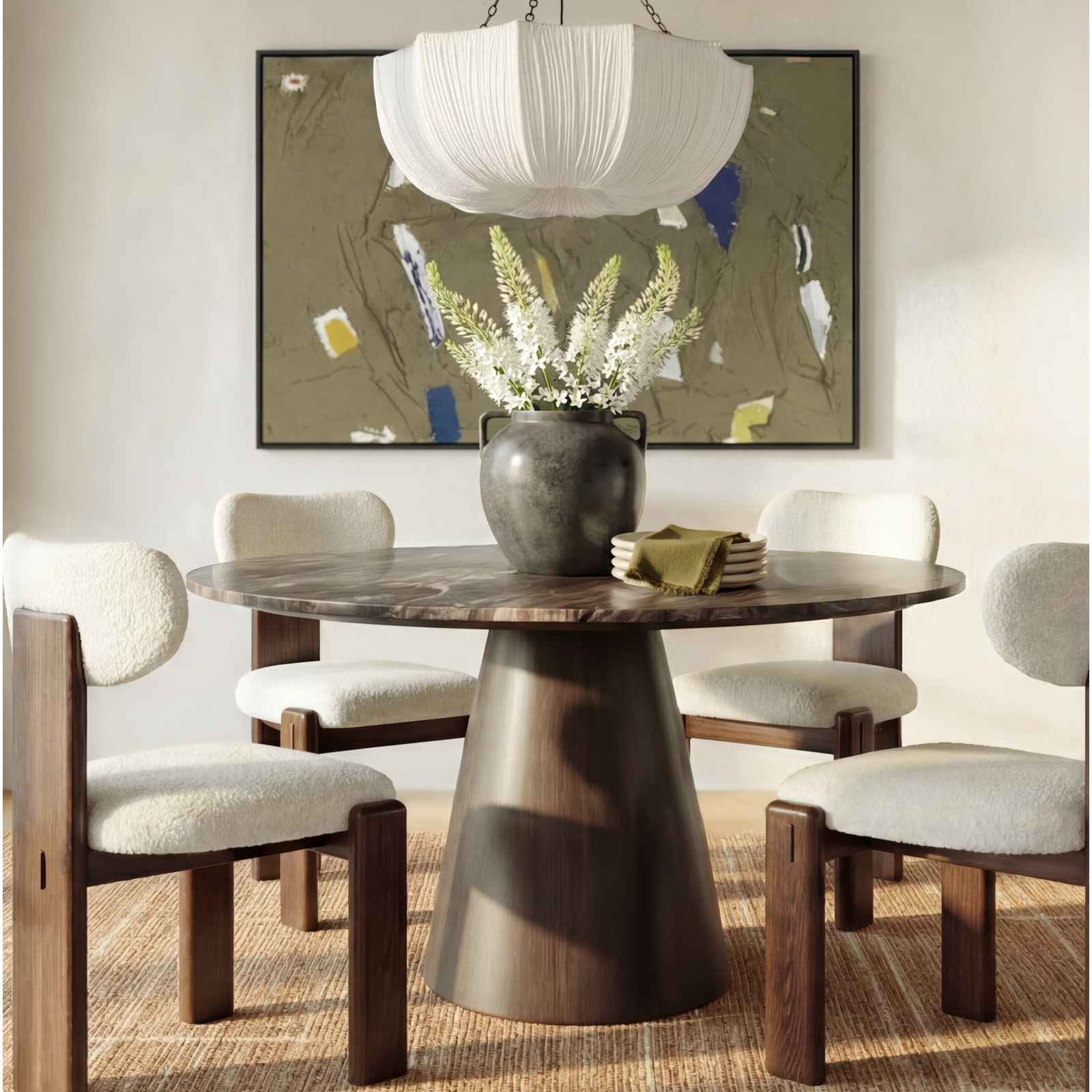 Linen Bowl Single Light Pendant, 11.02" H x 31.49" W x 31.49" D