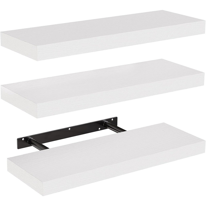 Tablettes murales pour salle de bain / salon / chambre à coucher / décor de cuisine, ensemble de 3 tablettes blanches avec supports invisibles
