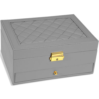 Jewelry Box - Large PU Leather Jewelry Organizer Storage Case with Two Layers Display for Earrings Bracelets Rings Watches