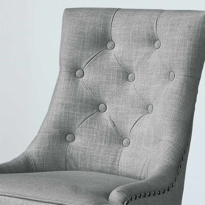 Chaise capitonnée capitonnée grise , Lin gris, Set of 2