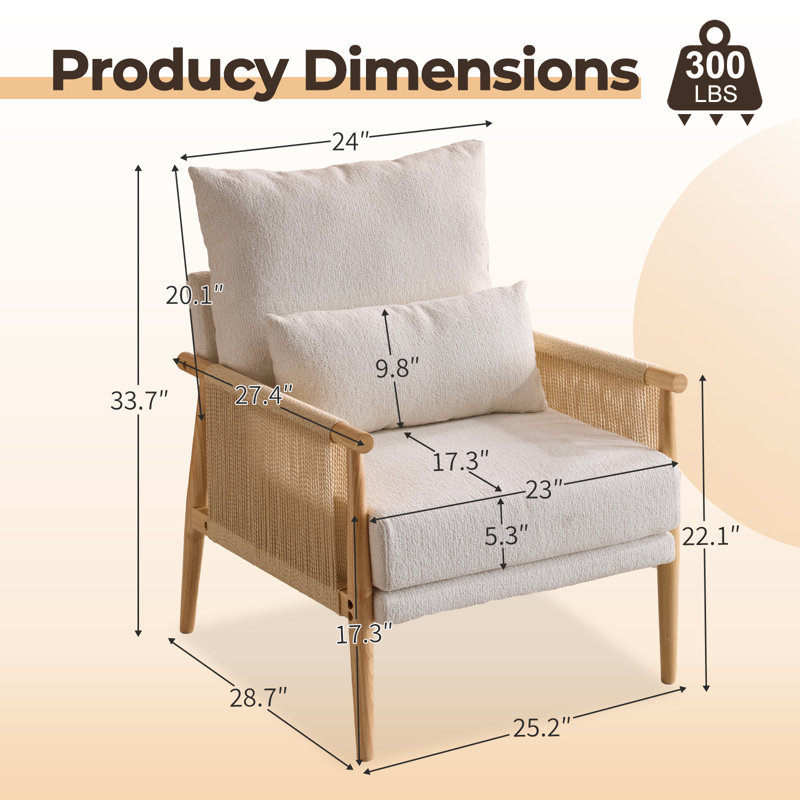 Fauteuil d'appoint 2 pièces en chenille beige avec coussin, Beige