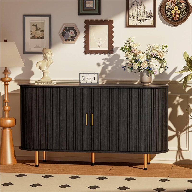 Buffet de 55 pouces avec portes coulissantes et tablette ajustable Tambour, 29,5 po x l 55 po x P 15,8 po, Noir