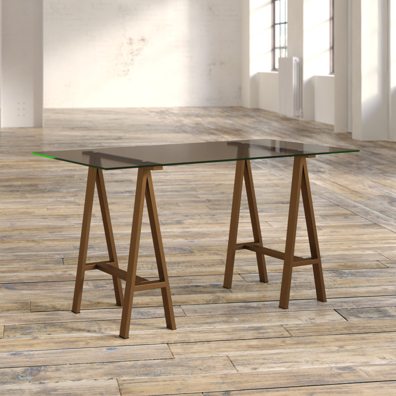 Bureau en verre Tigerlily, Laiton brossé, H 30 po x l 71 po x P 36 po