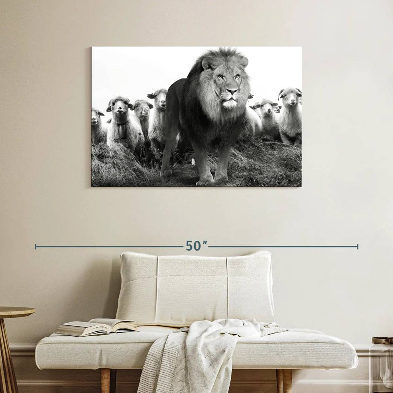 Lion Among Sheep, 26" H x 39" W
