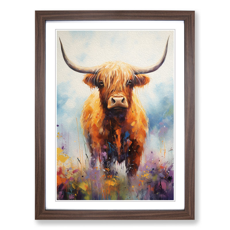 Highland Cow Symbolism No.2 - Framed Print, 64cm H x 46cm W x 2cm D, Walnut