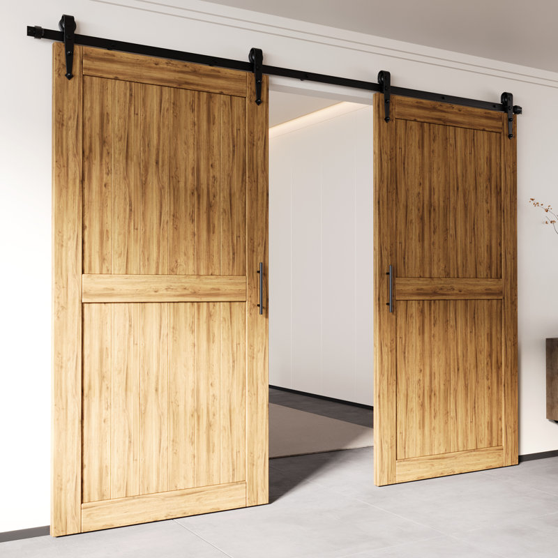 Black Rustic Arrow Design Non-Bypass Single Track Two Door Hardware Kit( Door Not Included), 132 in.