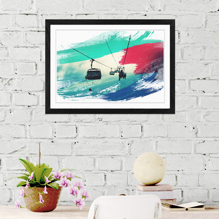 Ski Lift Skiing Snowboarding Framed Art - Framed Print