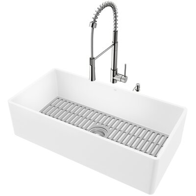 Matte Stoneâ¢ 36"" L x 18"" W Single Basin Farmhouse Kitchen Sink Workstation & 23"" H Faucet -  VIGO, VG15982