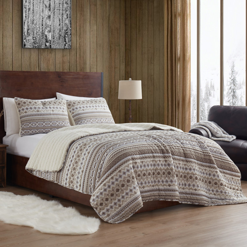 Beige Microfiber 3 Piece Quilt Set, Queen