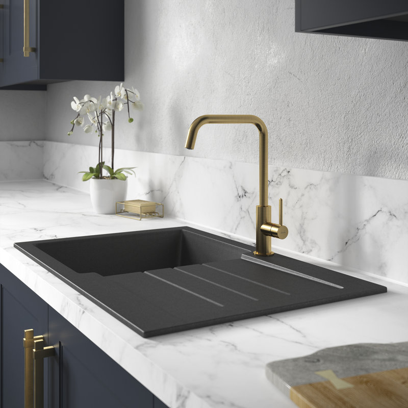 Abode Designs Xcite 500mm W Single Bowl Granite Kitchen Sink 0, Black Metallic