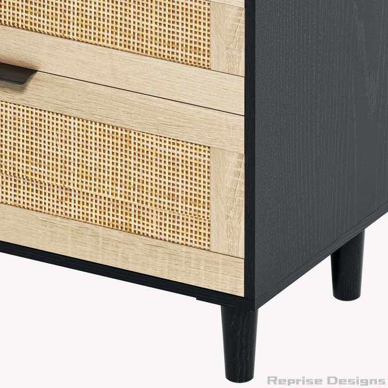 59" Rattan Dresser with 6 Drawers, Black/Natural