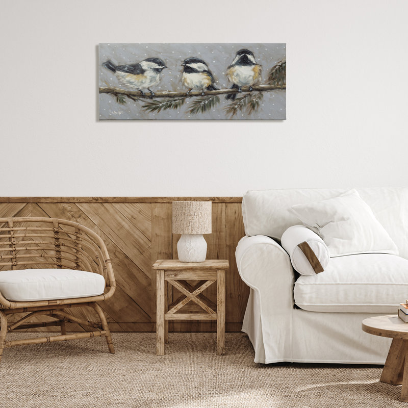«Winter Bird Trio», art mural par Sara, H 17 po x l 40 po