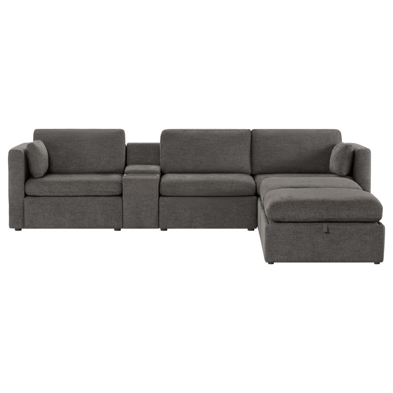 Winfree 5-Piece Modular Sectional with Plastic Leg, Fossil Gray Polyester