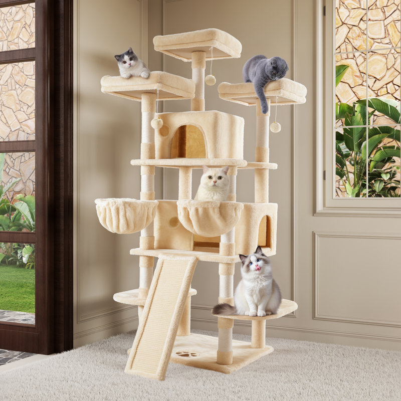  Arbre à chat à niveaux multiples avec plateformes et condos Ardle H 67 po, Crème, crème