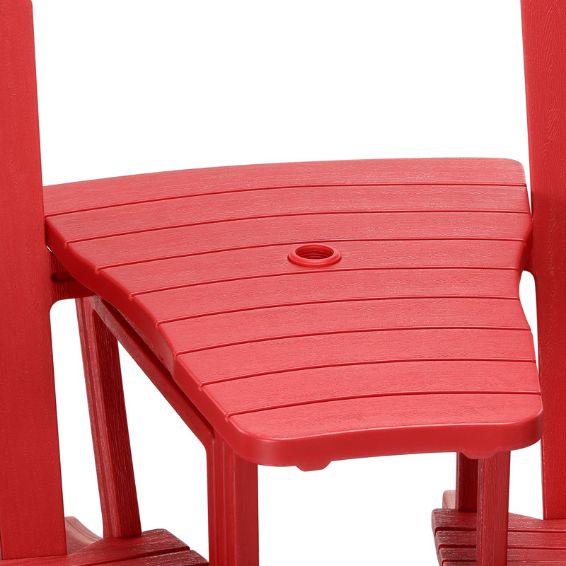 Outdoor Poly Adirondack Chair Set With Connecting Tray & Cup Holder, Red